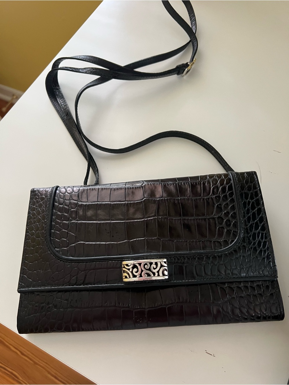 Brighton Croc-Embossed Leather Shoulder Bag - Travel Bag w place for docs
